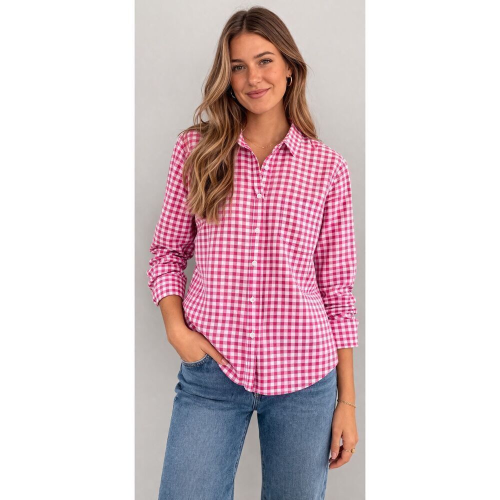 J.Crew Pink Gingham Button Down Shirt Womens Medium Cotton